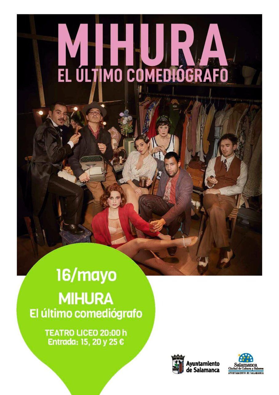 Grupo de actores en el teatro Liceo de Salamanca para Mihura