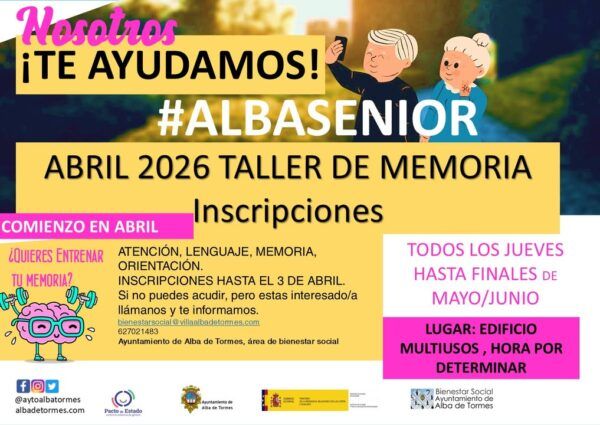 Cartel del Taller de Memoria en Alba de Tormes para abril 2026