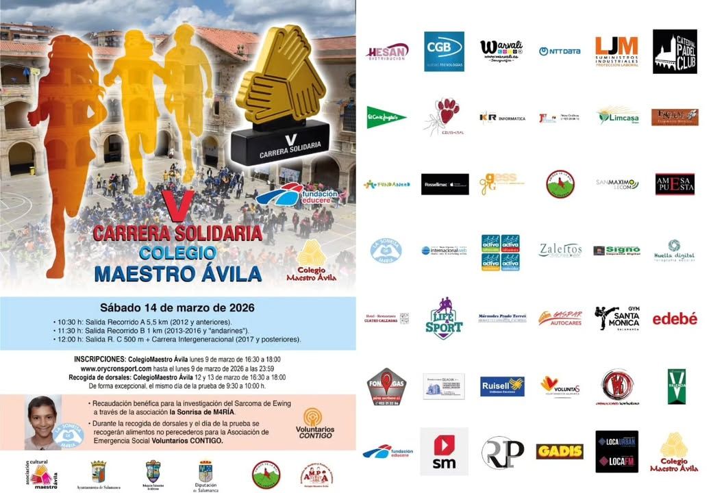 Cartel de la V Carrera Solidaria en Salamanca con detalles del evento.