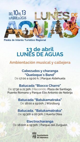 Cartel del evento Lunes de Aguas en Salamanca con actividades y fechas