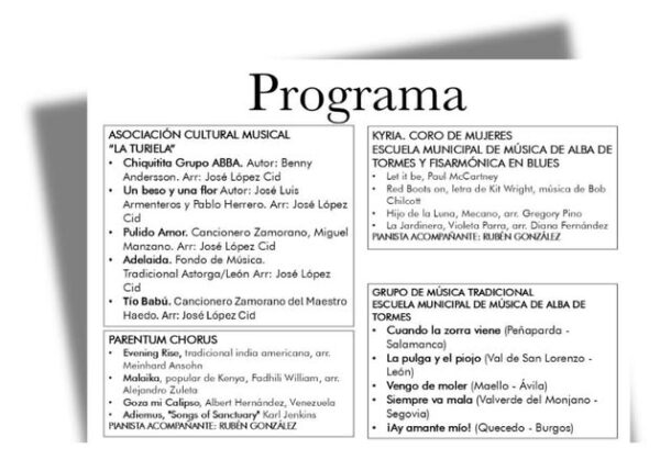 Programa del Encuentro Coral y Música Tradicional en Alba de Tormes