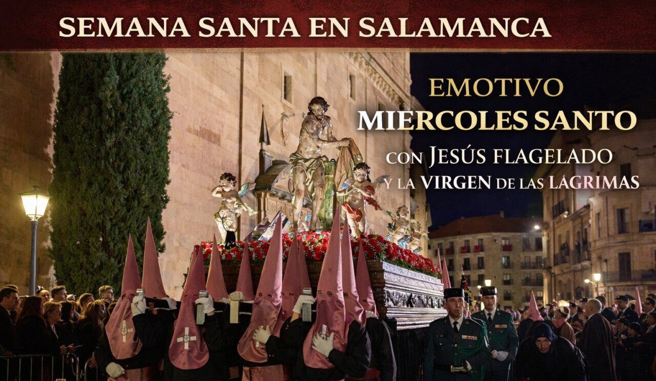 Procesión del Miércoles Santo en Salamanca con Jesús Flagelado y la Virgen de las Lágrimas