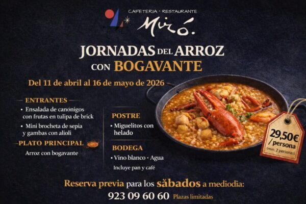 Menú de jornadas del arroz con bogavante en el restaurante Miró