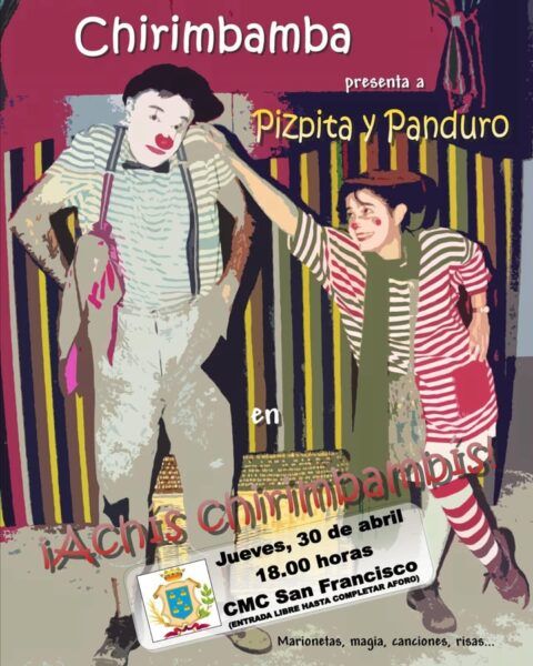 Espectáculo de títeres con personajes en escena, magia y risas.