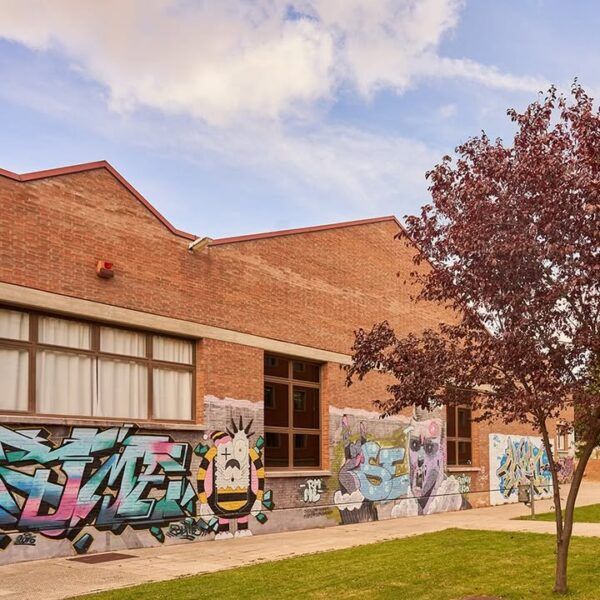 Edificio de la Facultad de Bellas Artes con murales artísticos