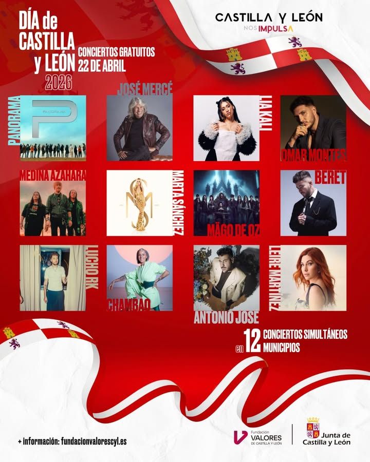 Cartel de conciertos gratuitos en Castilla y León para el Día de la Comunidad