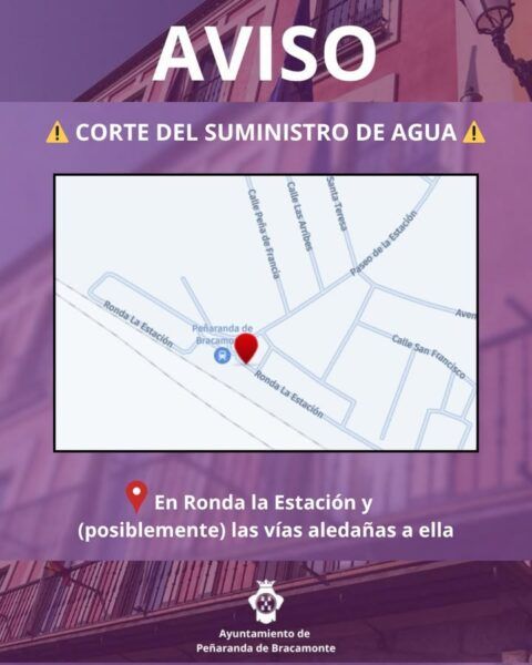 Aviso de corte de agua en Ronda la Estación, Peñaranda de Bracamonte.