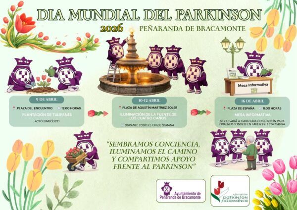 Cartel del Día Mundial del Parkinson en Peñaranda de Bracamonte con actividades programadas.