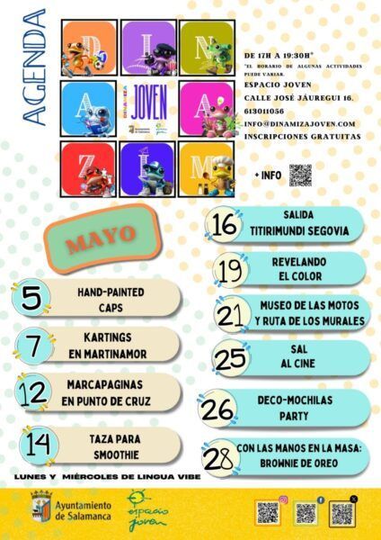 Agenda de actividades del programa Dinamiza Joven para mayo de 2026