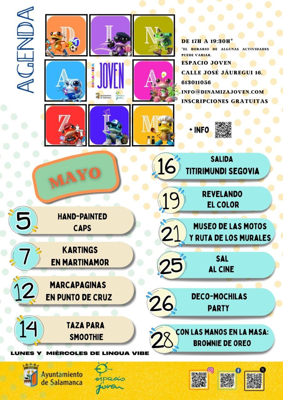 Agenda de actividades del programa Dinamiza Joven para mayo de 2026
