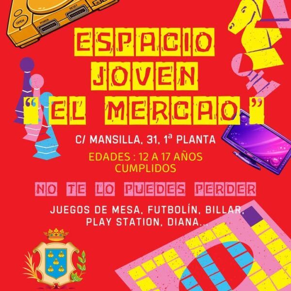 Cartel del Espacio Joven El Mercao con información sobre actividades