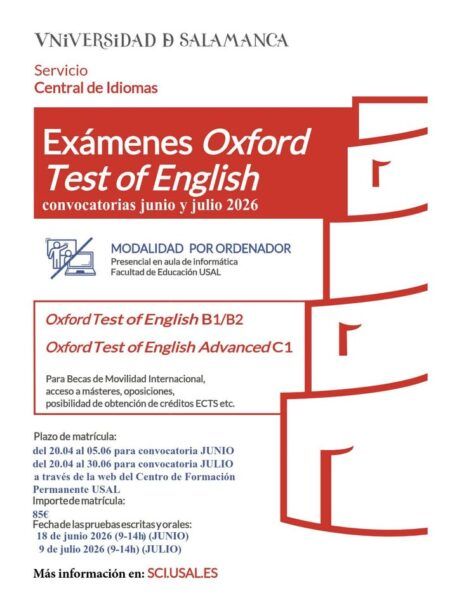 Cartel informativo sobre el Oxford Test of English en la Universidad de Salamanca