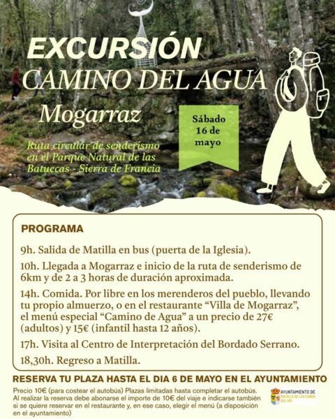 Cartel de excursión al Camino del Agua en Mogarraz con detalles del evento