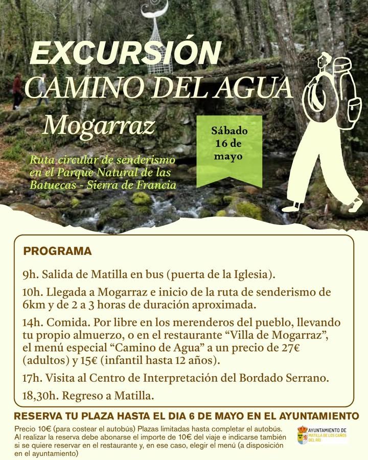 Cartel de excursión al Camino del Agua en Mogarraz con detalles del evento