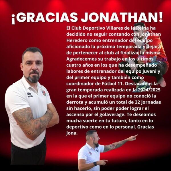 Agradecimiento a Jonathan Heredero por su labor en el CD Villares de la Reina