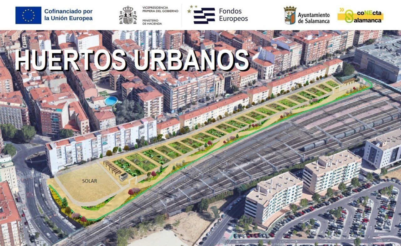 Vista aérea del proyecto de huertos urbanos en Salamanca
