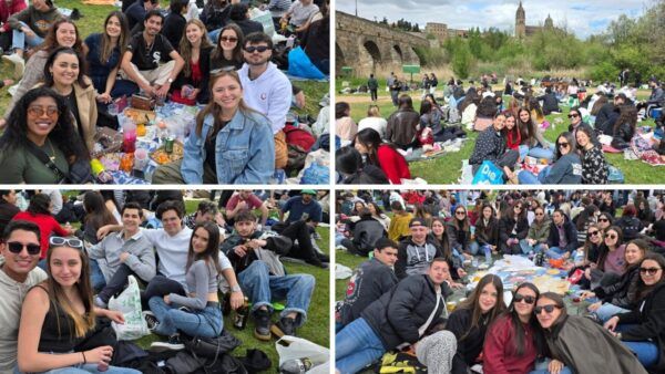 Grupo de amigos disfrutando del Lunes de Aguas en Salamanca