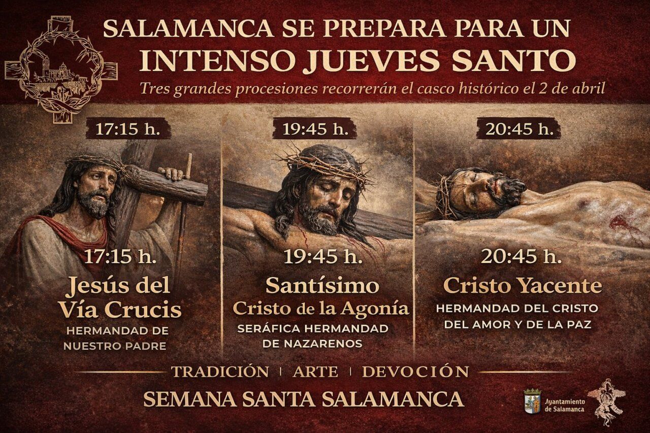 Cartel informativo sobre las procesiones del Jueves Santo en Salamanca