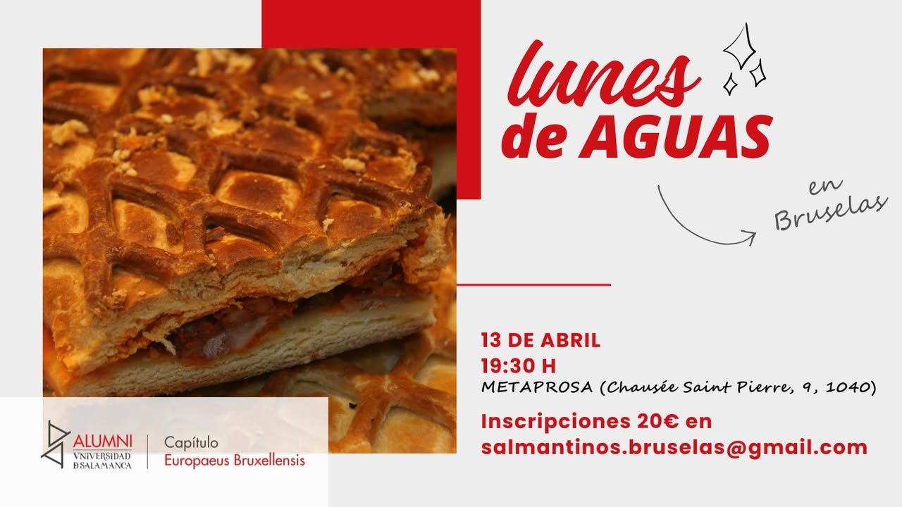 Cartel del evento Lunes de Aguas en Bruselas con información de inscripción