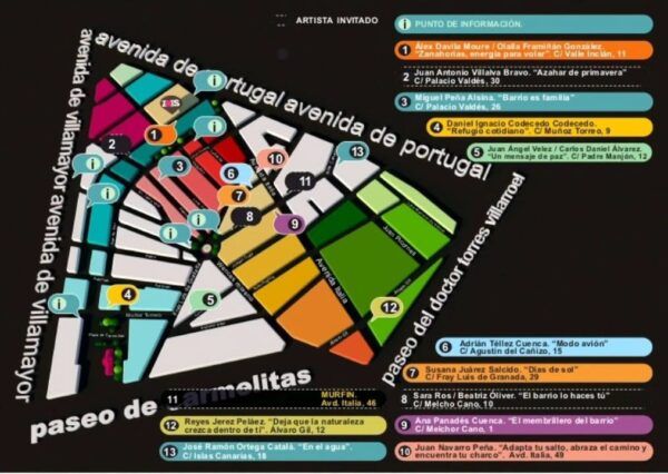 Mapa que localiza las obras de la galería urbana 2026 en la ciudad.