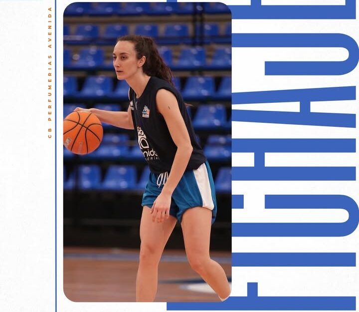 Marta Hermida entrenando con el balón en el Club Baloncesto Perfumerías Avenida