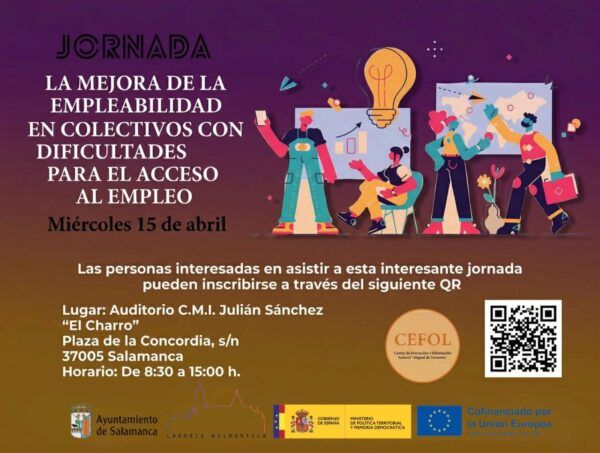 Cartel de jornada sobre empleabilidad en Salamanca para colectivos vulnerables