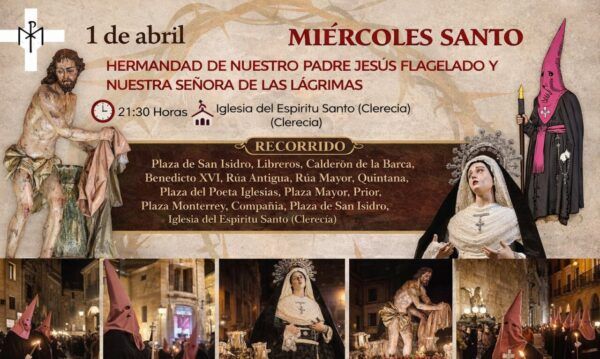 Procesión del Miércoles Santo en Salamanca con imágenes religiosas y participantes