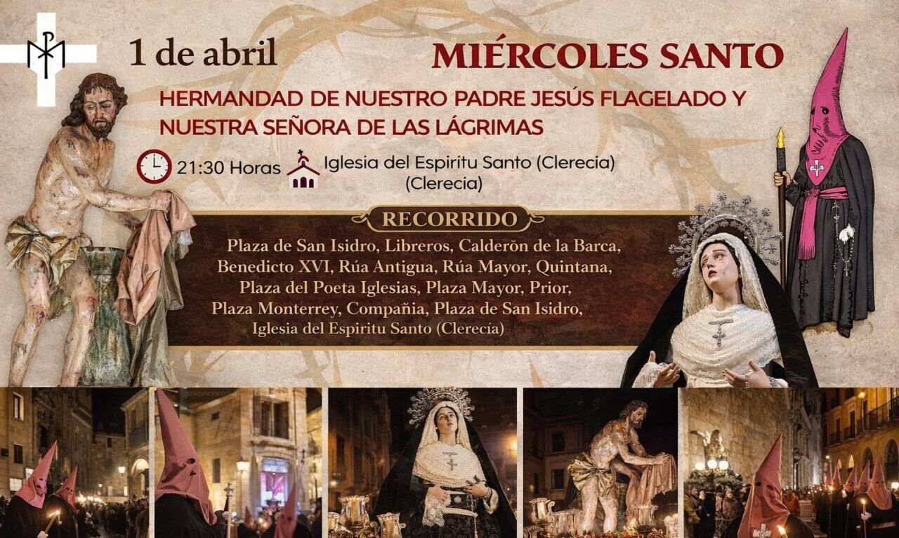Procesión del Miércoles Santo en Salamanca con imágenes religiosas y participantes