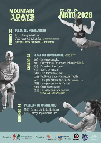 Cartel de eventos de Mountain Days Candelario 2026 con actividades al aire libre