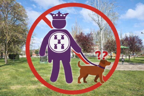 Señal de acceso con mascotas en Los Jardines con un perro y un humano.