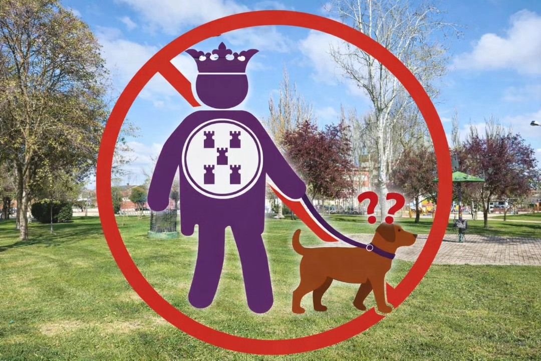 Señal de acceso con mascotas en Los Jardines con un perro y un humano.