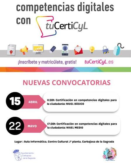 Cartel informativo sobre certificación de competencias digitales en Carbajosa de la Sagrada.