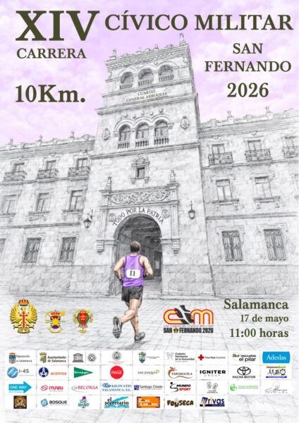 Cartel de la carrera San Fernando 2026 con un corredor y el cuartel General Arrogua