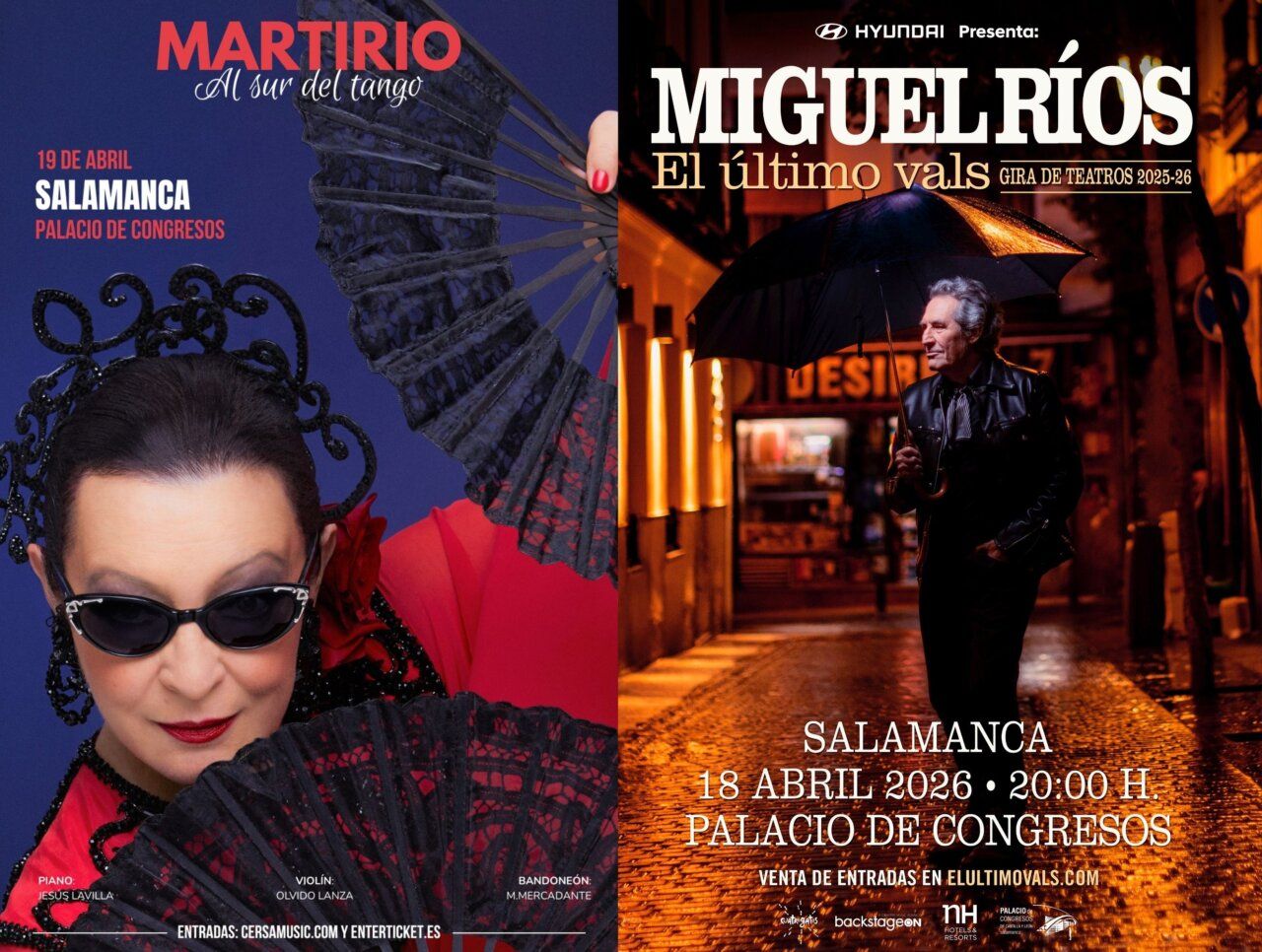 Carteles de Miguel Ríos y Martirio en el Palacio de Congresos de Salamanca