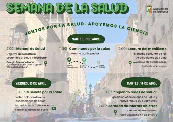 Cartel de la Semana de la Salud con actividades educativas y participativas en Salamanca