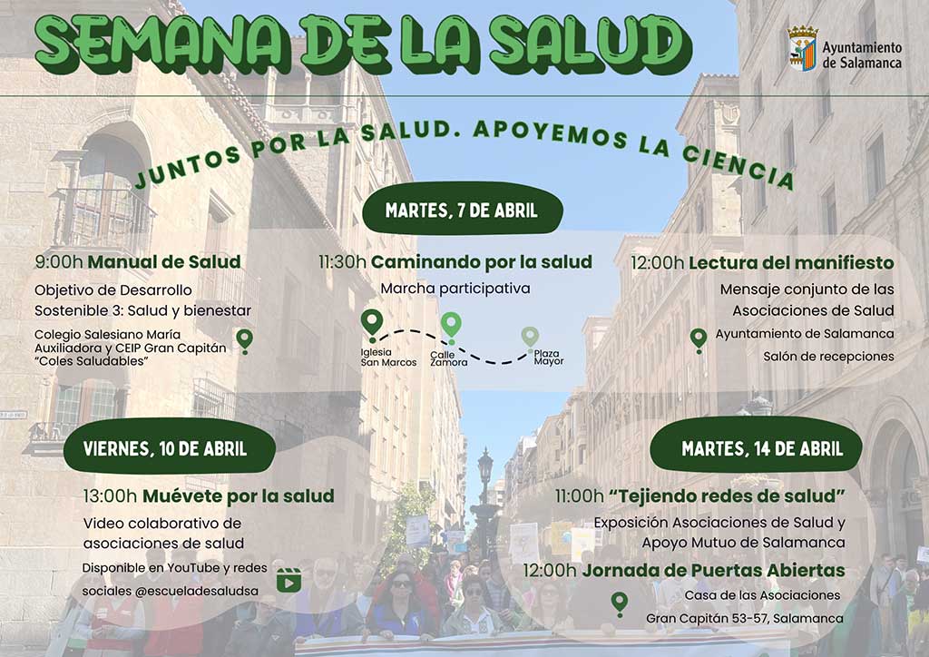 Cartel de la Semana de la Salud con actividades educativas y participativas en Salamanca