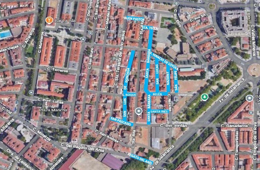 Mapa de las calles afectadas por la renovación de tuberías en Salamanca