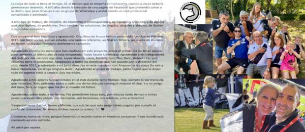 Roberto Pescador en su despedida del club Unionistas CF