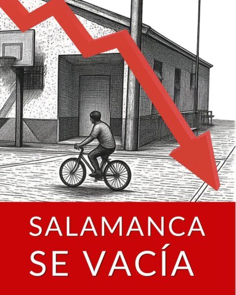 Ilustración de un ciclista en Salamanca con gráfico descendente