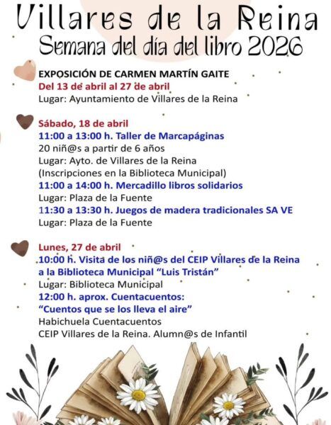 Cartel de la Semana del Libro 2026 en Villares de la Reina con actividades literarias.