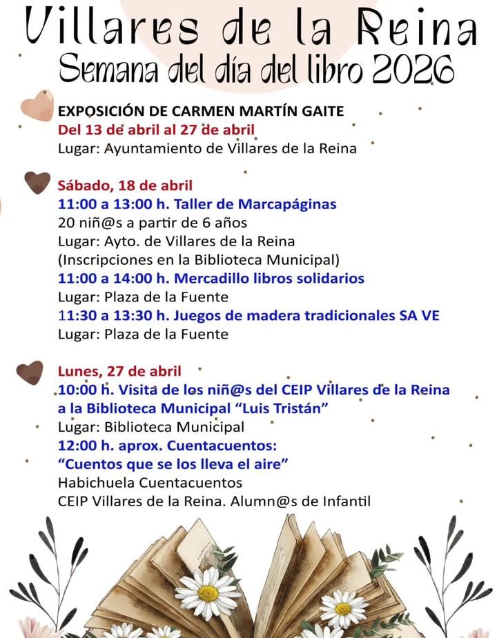 Cartel de la Semana del Libro 2026 en Villares de la Reina con actividades literarias.