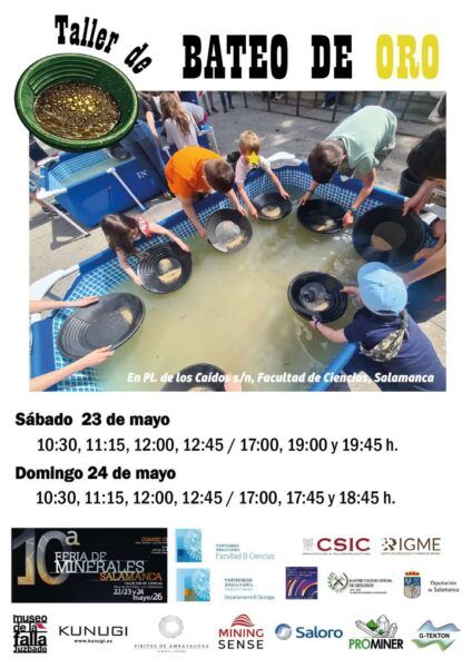Niños participando en un taller de bateo de oro en Salamanca