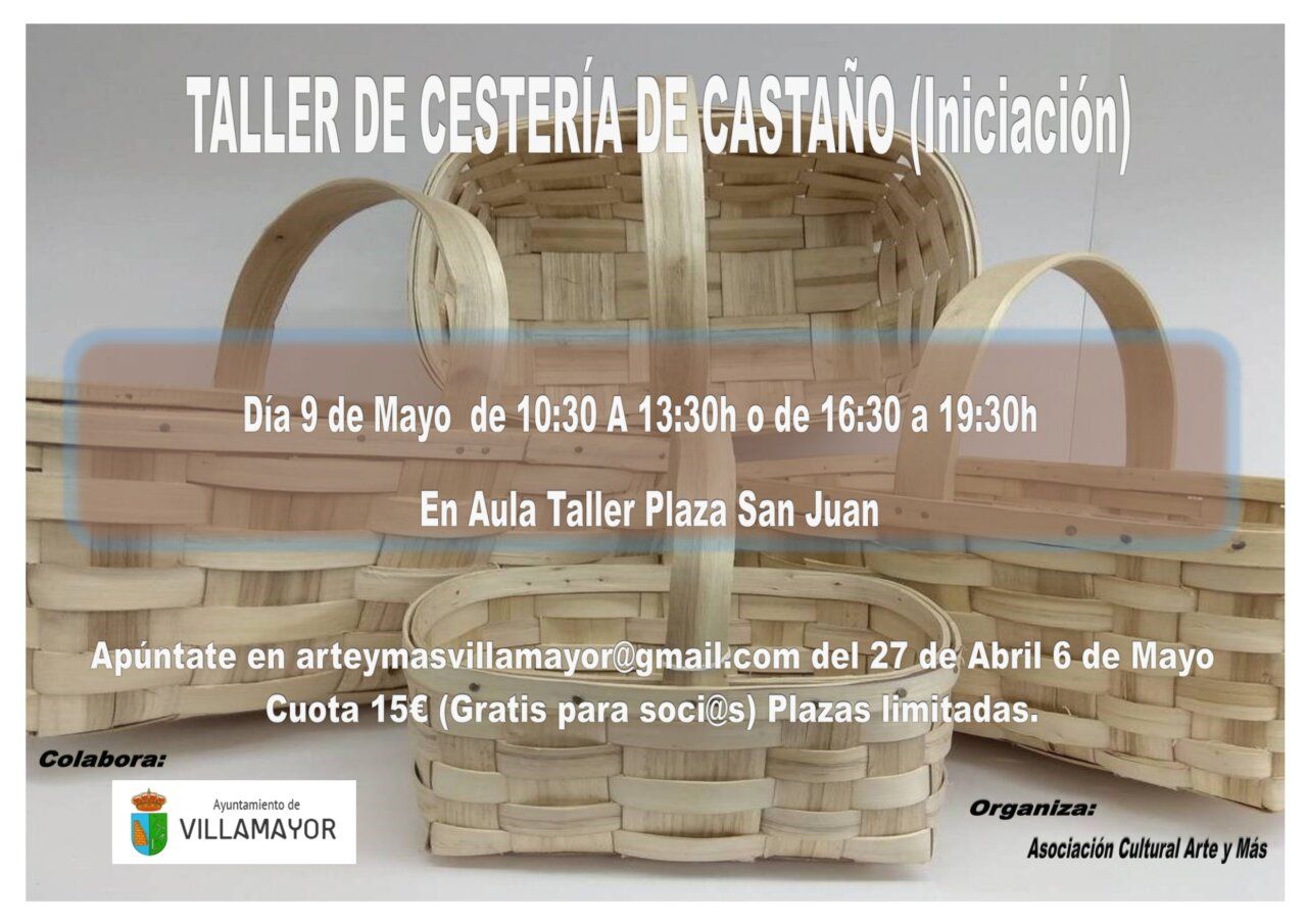 Cartel del taller de cestería de castaño en Villamayor