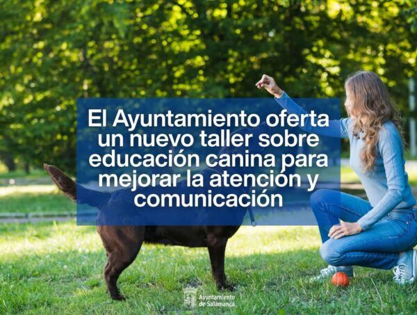 Mujer enseñando a su perro en un taller de educación canina