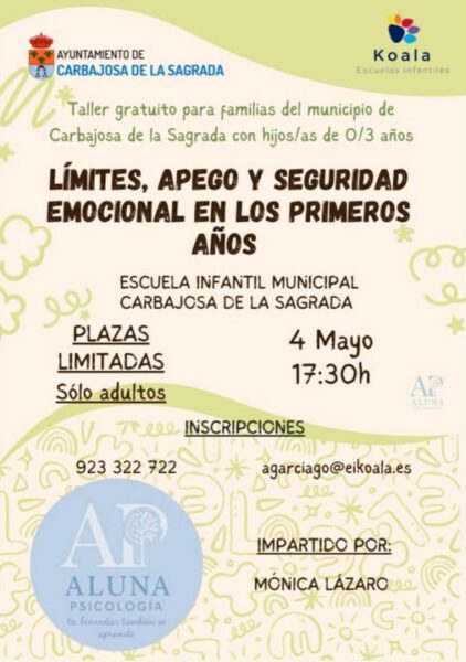 Cartel del taller sobre crianza para familias con niños de 0 a 3 años