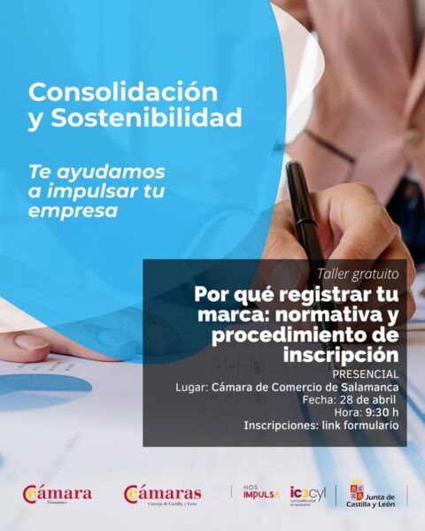 Cartel del taller sobre registro de marcas en Salamanca