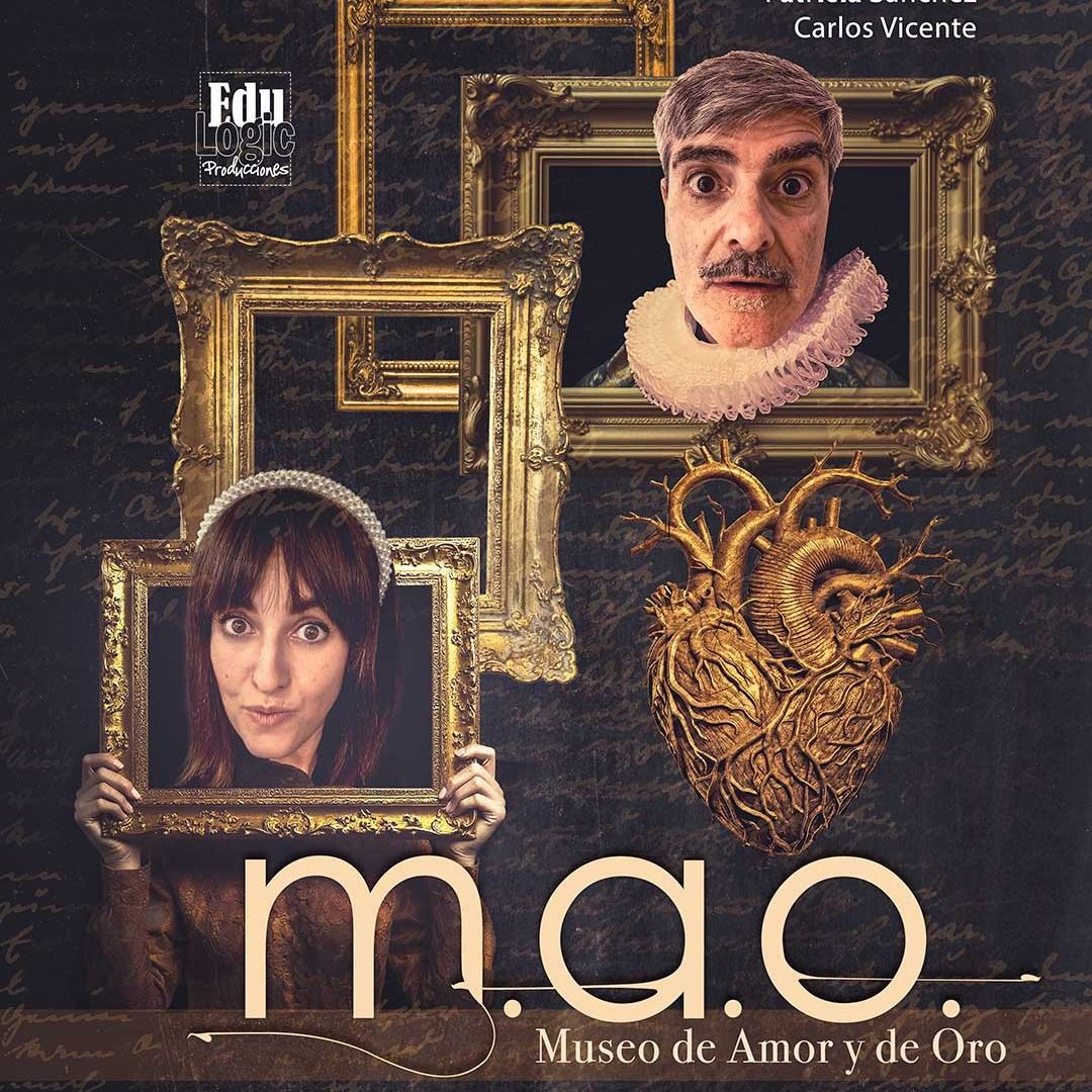 Cartel del Museo de Amor y de Oro con dos personas en marcos