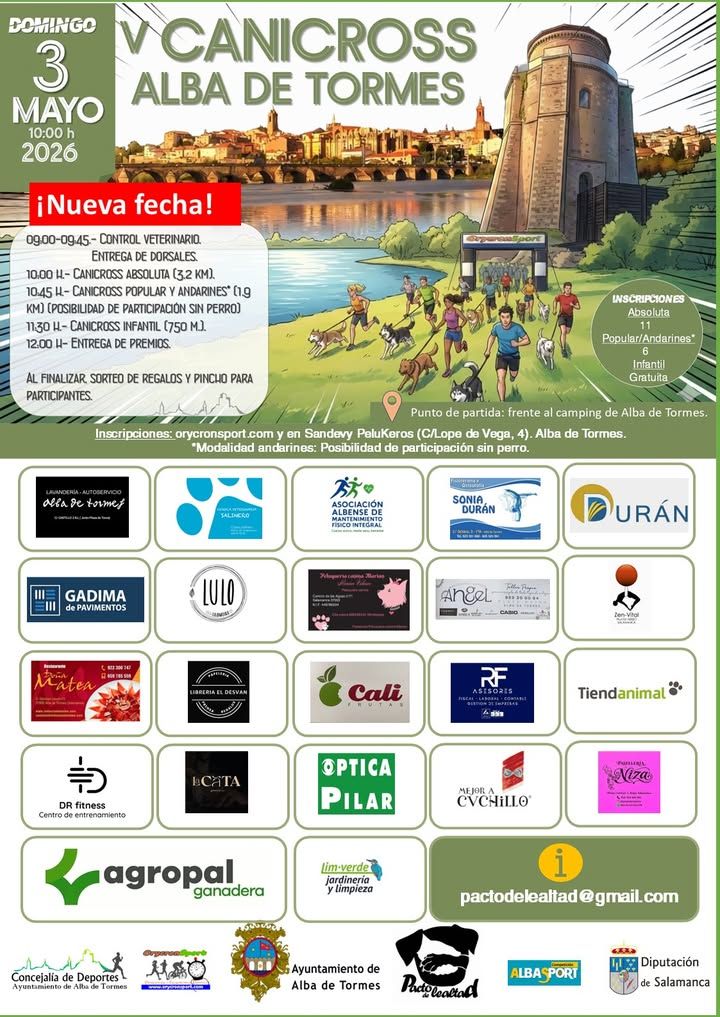 Cartel del V Canicross en Alba de Tormes con detalles del evento