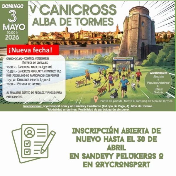 Cartel del V Canicross en Alba de Tormes con horarios y detalles del evento.