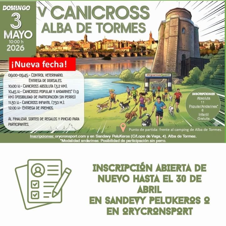 Cartel del V Canicross en Alba de Tormes con horarios y detalles del evento.
